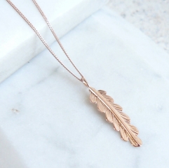 Fashion Sterling Silver Rose Gold Plated Feather Necklace Women