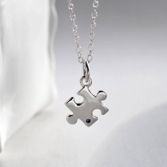 925 Silver Cubic Zirconia Jigsaw Puzzle Necklace