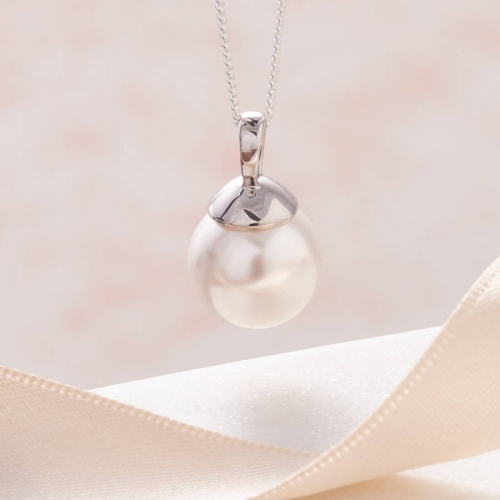 925 Sterling Silver Freshwater Pearl Pendant Necklace 12mm