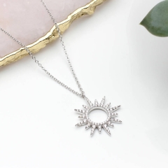 Custom Jewelry Sterling Silver Cubic Zirconia Sunburst Necklace
