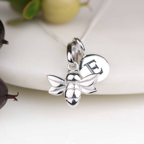 Sterling Silver Personalised Initial Letter Disc Baby Bee Charm Necklace