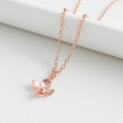 Rose Gold Plated Sterling Silver Flower Blossom Necklace
