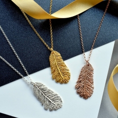 Sterling Silver Plain Jewelry Feather Necklace for Women
