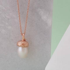 Latest Sterling Silver White Pearl Acorn Pendant Necklace