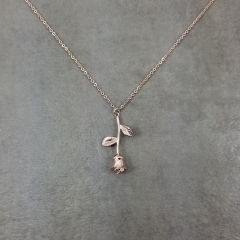 Latest Design Sterling Silver Rose Stem Flower Necklace for Girlfriend