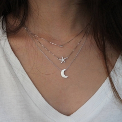 Lovely 925 Solid Silver Crescent Moon Necklace