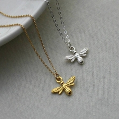 Fashion Sterling Silver Bumble Bee Necklace in Silver, Gold