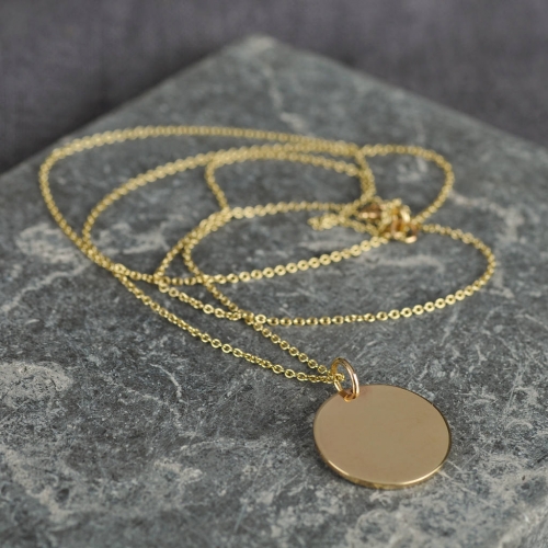 14K Gold Plated Solid Silver 12mm Disc Necklace