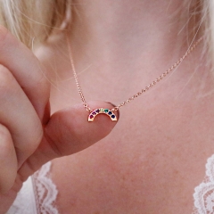 925 Sterling Silver Multicolor CZ Mini Rainbow Necklace