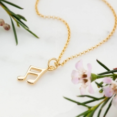 14K Yellow Gold Mini Music Note Necklace for Girls