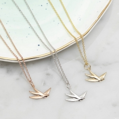 Silver, Gold or Pink Gold Sterling Silver Swallow Necklace for Freedom