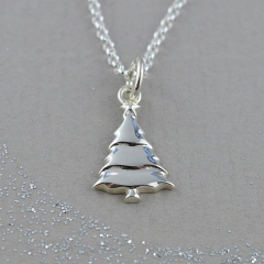 Plain Sterling Silver Christmas Tree Necklace for Christmas Gift
