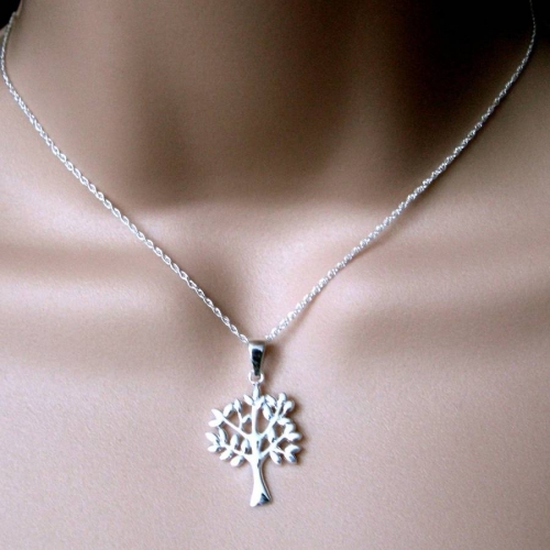 Plain Sterling Silver Tree of Life Pendant Necklace