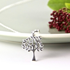 Plain Sterling Silver Tree of Life Pendant Necklace