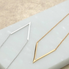 Women Jewelry Sterling Silver V Shaped Chevron Necklace
