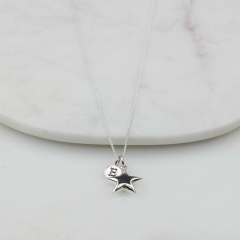 Personalised Min Disc with Letter and Shining Star Necklace in 925 Silver