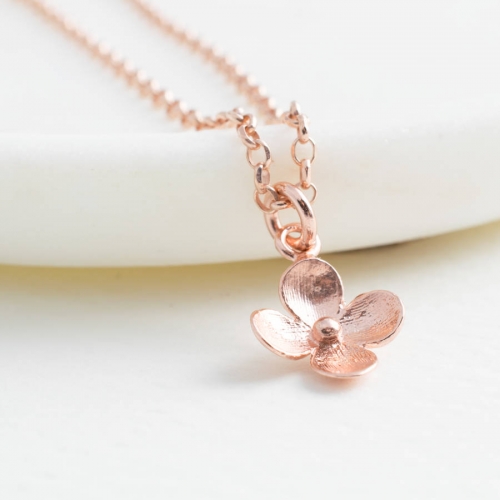 Rose Gold Plated Sterling Silver Flower Blossom Necklace