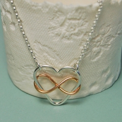 Two Tone Plated Sterling Silver Infinity Love Silver and Gold Heart Necklace