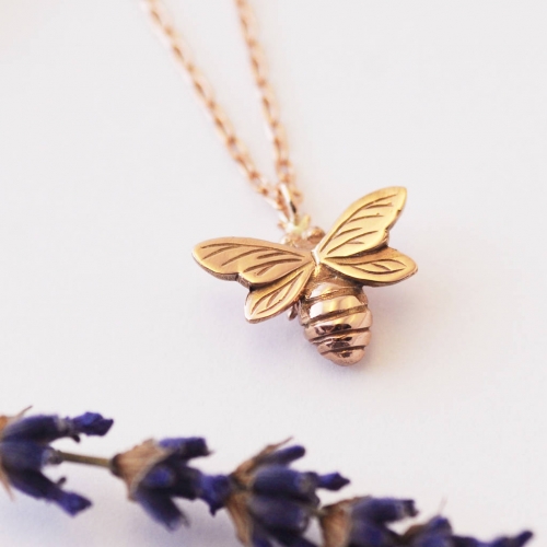 Insect Jewelry 925 Sterling Silver Rose Gold Bee Necklace