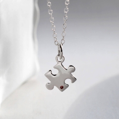 925 Silver Cubic Zirconia Jigsaw Puzzle Necklace