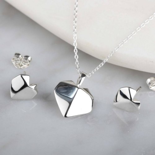 Stunning 925 Sterling Silver Origami Heart Pendant Necklace