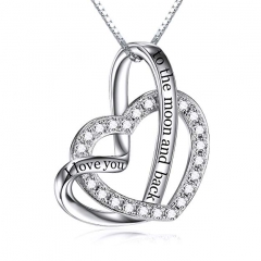 Sterling Silver I Love You to the Moon and Back Heart Cubic Zirconia Necklace for Women
