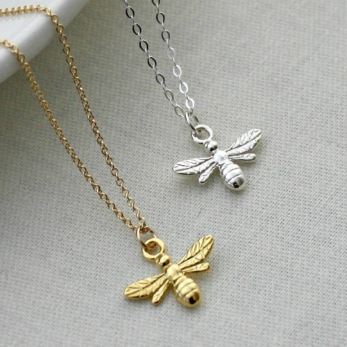 Fashion Sterling Silver Bumble Bee Necklace in Silver, Gold