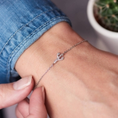 Simple Design Sterling Silver Cubic Zirconia Cactus Bracelet for Girls