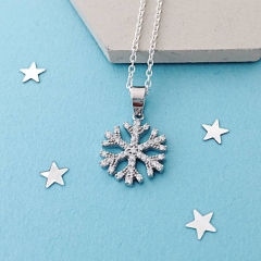 Fine Jewelry Sterling Silver Micropave Cubic Zirconia Snowflake Necklace
