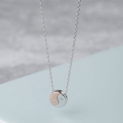 925 Sterling Silver Two Tone Plated CZ Yin and Yang Necklace