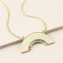 Delicate Design Sterling Silver Crystal Rainbow Necklace
