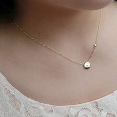 Women Jewelry Sterling Silver Cubic Zirconia Disc Necklace for Gift