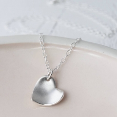 Matt White Gold 925 Silver Concave Love Heart Necklace