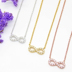 Small Infinity Necklace CZ 925 Silver Yellow Ros Gold