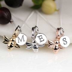Sterling Silver Personalised Initial Letter Disc Baby Bee Charm Necklace