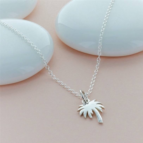 Sterling Silver White Gold Plated Little Palm Tree Necklace