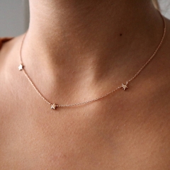 925 Sterling Silver Triple Mini Star Choker Necklace