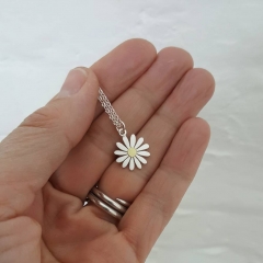 Aster Flower Pendant Necklace in 925 Sterling Silver and 18K Yellow Gold