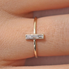 Fine Jewelry Sterling Silver Baguette Cubic Zirconia Dainty Bar Ring