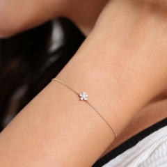 14K Gold Sterling Silver CZ Cluster Flower Design Dainty Bracelet