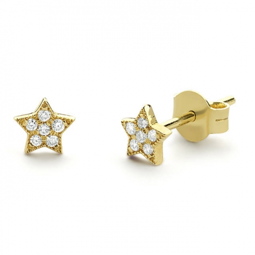 Sterling Silver 14K Gold Cubic Zirconia Tiny Star Stud Earrings