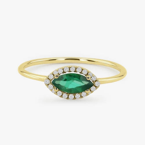 Delicate Sterling Silver Handmade Emerald Marquise Engagement Ring