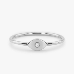 Delicate Sterling Silver Solitaire Evil Eye Stackable Ring