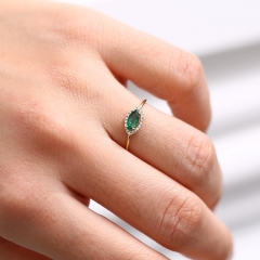 Delicate Sterling Silver Handmade Emerald Marquise Engagement Ring