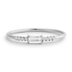 Thin Simple Delicate Minimalist Baguette CZ Engagement Silver Ring