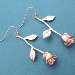 Beautiful Rose Gold Sterling Silver Rose Flower Earrings for Birthday Gift