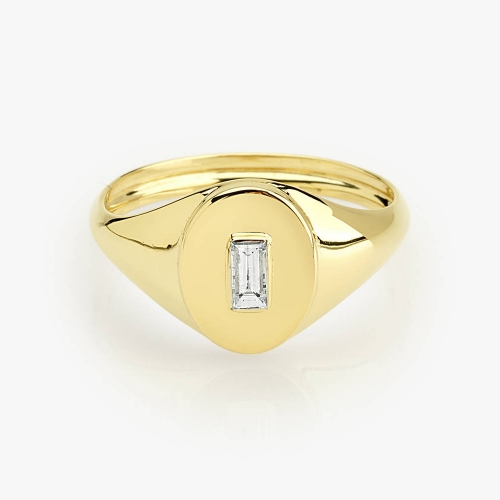 Sterling Silver Signet Ring Bezel Set Baguette Pinky Ring