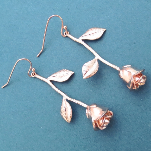Beautiful Rose Gold Sterling Silver Rose Flower Earrings for Birthday Gift