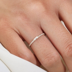 Sterling Silver Thin Stacking Engagement Ring with Baguette CZ Ring