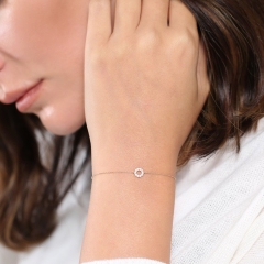 Dainty Sterling Silver Pave White CZ Round Disc Friendship Bracelet